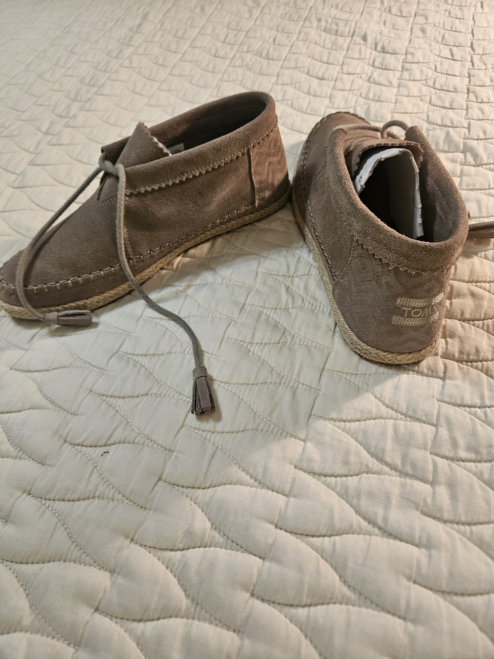 Toms Taupe Suede Ankle Booties with Espadrille Trim